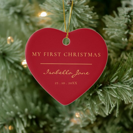 Baby First Christmas Foto Modernes Script Ornament (Baum)