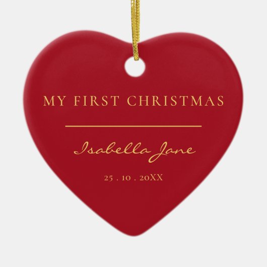 Baby First Christmas Foto Modernes Script Ornament (Vorne)