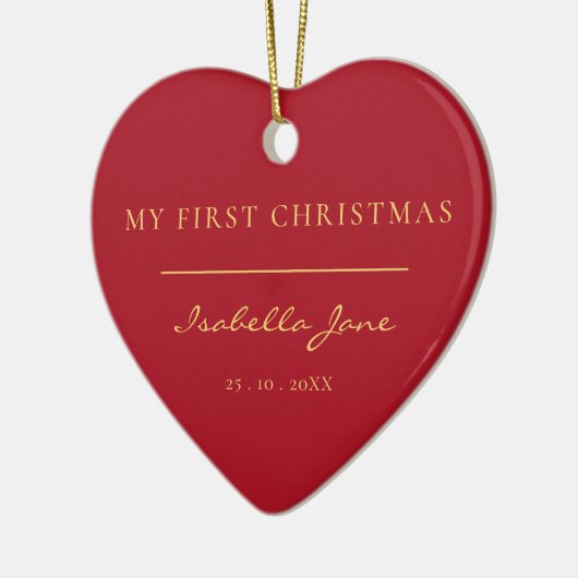 Baby First Christmas Foto Modernes Script Ornament (Links)