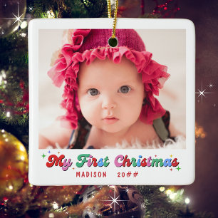 Baby First Christmas Foto Name and Year Classic Keramikornament