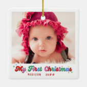 Baby First Christmas Foto Name and Year Classic Keramikornament (Rückseite)