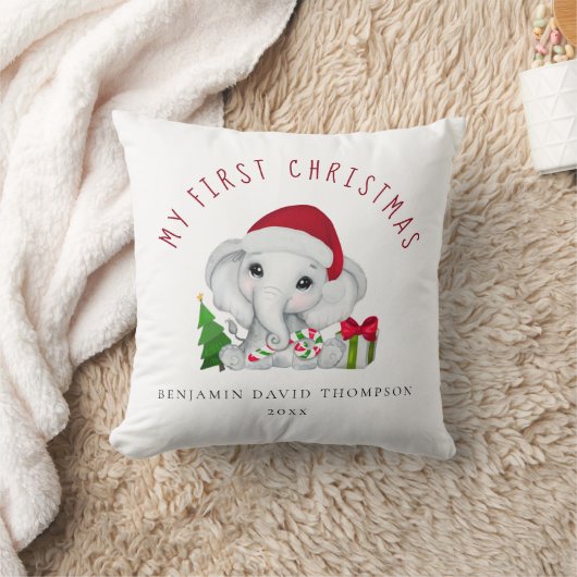 Baby First Christmas Foto Name Niedlich Elephant Kissen (Decke)