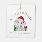 Baby First Christmas Foto Niedlich Elephant Keramikornament (Links)