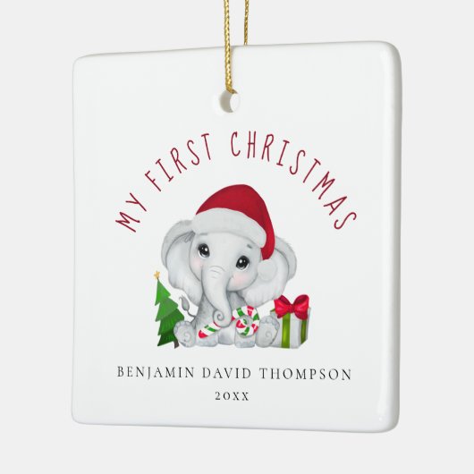 Baby First Christmas Foto Niedlich Elephant Keramikornament (Links)