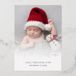Baby First Christmas Foto Overlay Datum der Geburt Folien Feiertagskarte