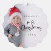 Baby First Christmas Foto Overlay Script Ornament Karte (Vorderseite)