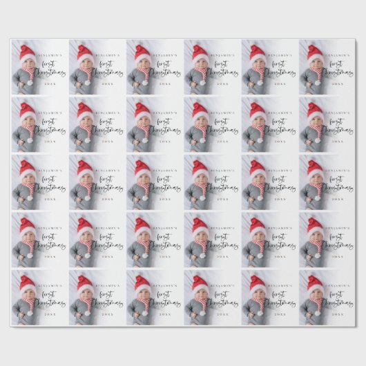 Baby First Christmas Foto Overlay Script Pattern Geschenkpapier (Flach)