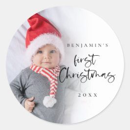 Baby First Christmas Foto Overlay Script Runder Aufkleber