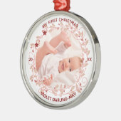 Baby First Christmas Foto - Pink Holly Wreath Ornament Aus Metall (Links)