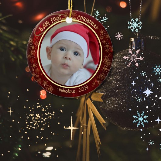 Baby First Christmas Foto Red 2 Seite Keramik Ornament
