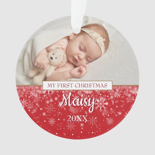 Baby First Christmas Foto Snowflakes Ornament (Vorderseite)