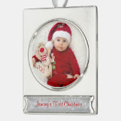 Baby First Christmas Foto Template Banner-Ornament Silber (Links)