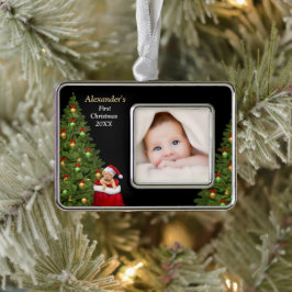 Baby First Christmas Foto Welpe Pet personalisiere Rahmen-Ornament Silber