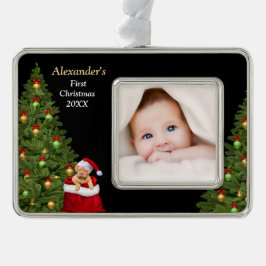 Baby First Christmas Foto Welpe Pet personalisiere Rahmen-Ornament Silber