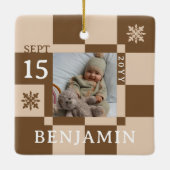 Baby First Christmas Fun Retro Checkerboard Foto Keramikornament (Rückseite)