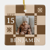 Baby First Christmas Fun Retro Checkerboard Foto Keramikornament (Vorderseite)