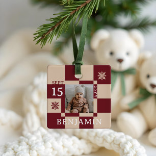 Baby First Christmas Fun Retro Checkerboard Foto Keramikornament