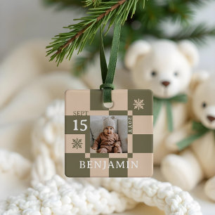 Baby First Christmas Fun Retro Checkerboard Foto Keramikornament