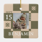 Baby First Christmas Fun Retro Checkerboard Foto Keramikornament (Rückseite)