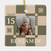 Baby First Christmas Fun Retro Checkerboard Foto Keramikornament (Vorderseite)