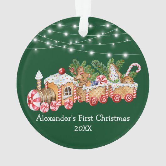 Baby First Christmas Gingerbrot Train Lights Ornament (Rückseite)