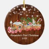 Baby First Christmas Gingerbrot Zug Holzleuchten Keramik Ornament (Hinten)