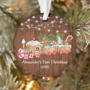 Baby First Christmas Gingerbrot Züge Wood Lights Ornament