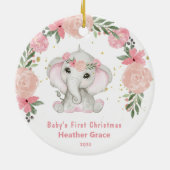 Baby First Christmas Girls Elephant Personalisiert Keramik Ornament (Hinten)