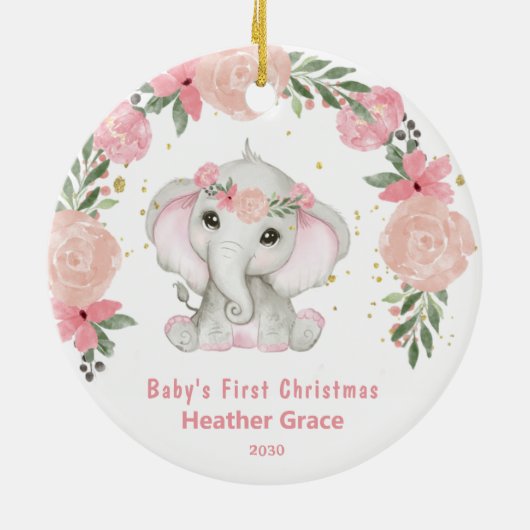 Baby First Christmas Girls Elephant Personalisiert Keramik Ornament (Hinten)
