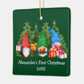 Baby First Christmas Gnomes Green Square Keramikornament (Links)