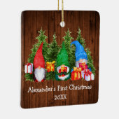 Baby First Christmas Gnomes Rustic Square Keramikornament (Rechts)