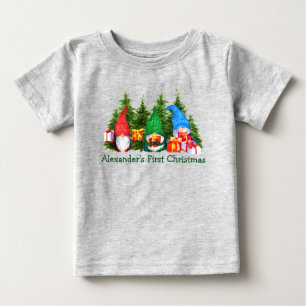 Baby First Christmas Gnomes Trees Gray T-shirt