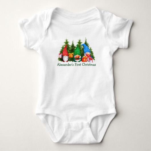 Baby First Christmas Gnomes Trees Strampler (Vorderseite)