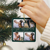 Baby First Christmas Green Gold Script Four Foto Keramikornament