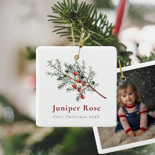 Baby First Christmas Greenery mit Foto Keramikornament