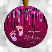 Baby First Christmas Hot Pink Black Glitzer Tropfe Keramik Ornament