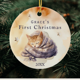 Baby First Christmas Individuelle Name Cat Kitty F Keramik Ornament
