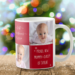 Baby First Christmas Junge Mutter Vater 2 Foto Cus Kaffeetasse