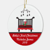Baby First Christmas - Krippe und Weihnachts-Strum Keramikornament (Links)