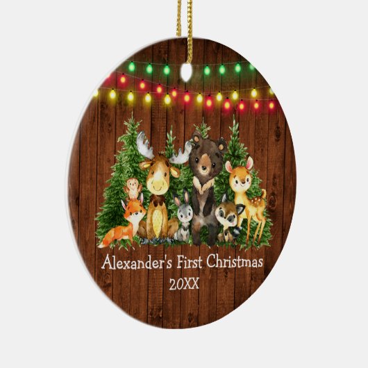 Baby First Christmas Lights Forest Animes Rustikal Keramik Ornament (Rechts)