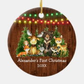 Baby First Christmas Lights Forest Animes Rustikal Keramik Ornament (Hinten)
