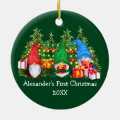 Baby First Christmas Lights Gnomes Green Keramik Ornament (Hinten)