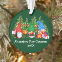 Baby First Christmas Lights Gnomes Green