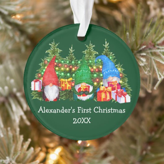 Baby First Christmas Lights Gnomes Green Ornament (Baum)