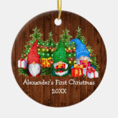 Baby First Christmas Lights Gnomes Rustic Keramik Ornament (Vorne)