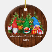 Baby First Christmas Lights Gnomes Rustic Keramik Ornament (Hinten)