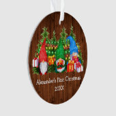 Baby First Christmas Lights Gnomes Rustic Ornament (Vorderseite)