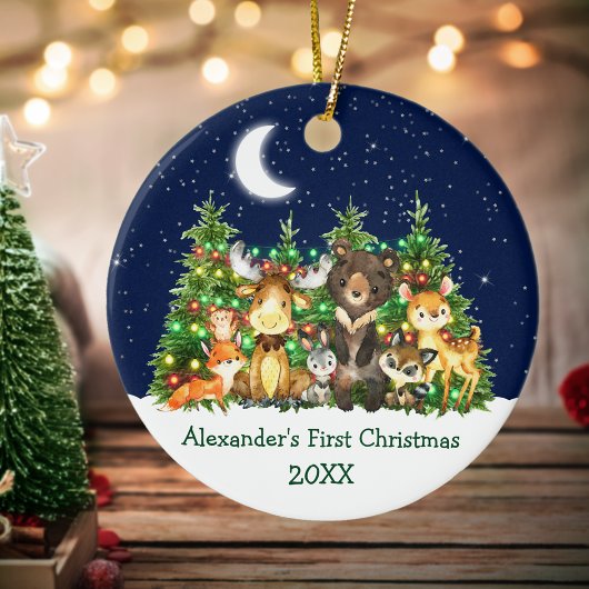 Baby First Christmas Lights Sky Forest Animes Keramik Ornament