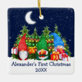 Baby First Christmas Lights Sky Wasserfarbe Gnomes Keramikornament (Vorderseite)