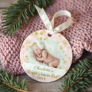Baby First Christmas Magic Gold Snowflakes Foto Ornament